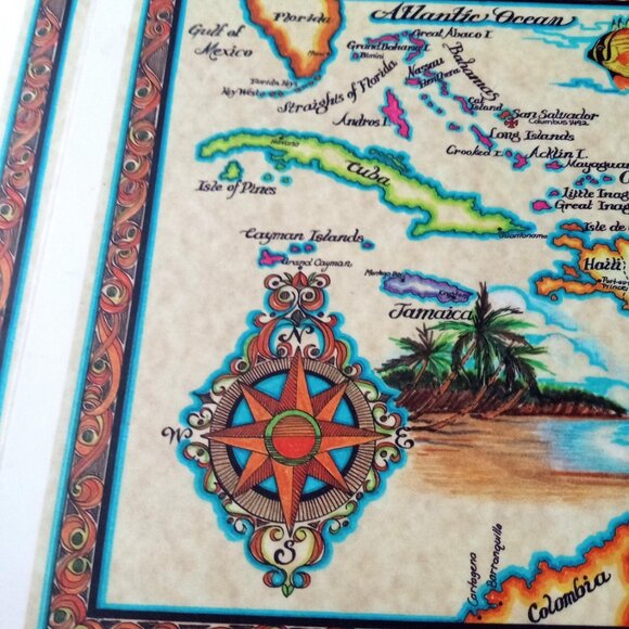 2 West Indies Placemat Souvenir Travel Place-mats Table Protector runner Vintage - Picture 6 of 8